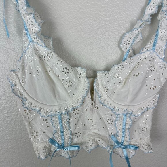 For Love & Lemons for Victoria's Secret Eyelet Swirl Bustier Bra M White Feminin - Picture 3 of 12
